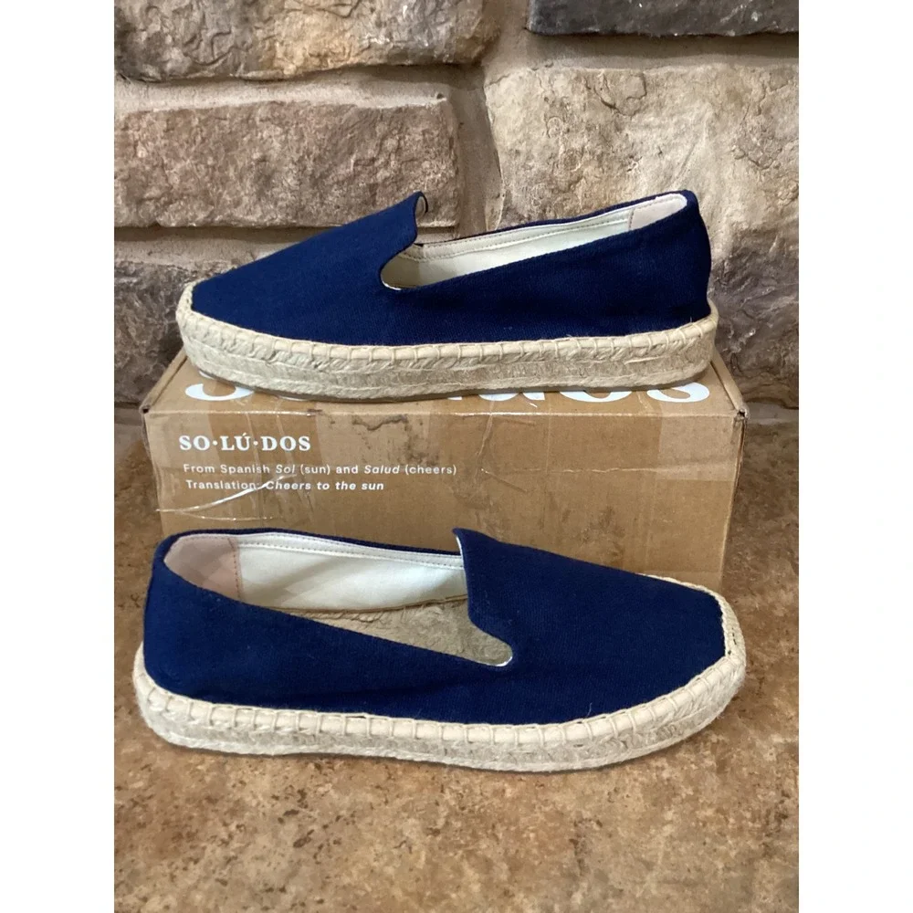 Soludos Smoking Platform Espadrilles Womens Size 7-7.5 Armada Blue Canvas New